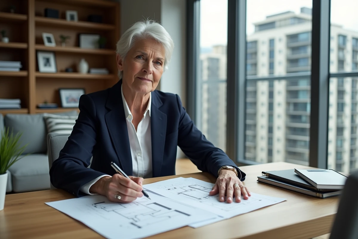 Femme consultant des documents de copropriété pour préparer sa sortie d'un immeuble en copropriété verticale