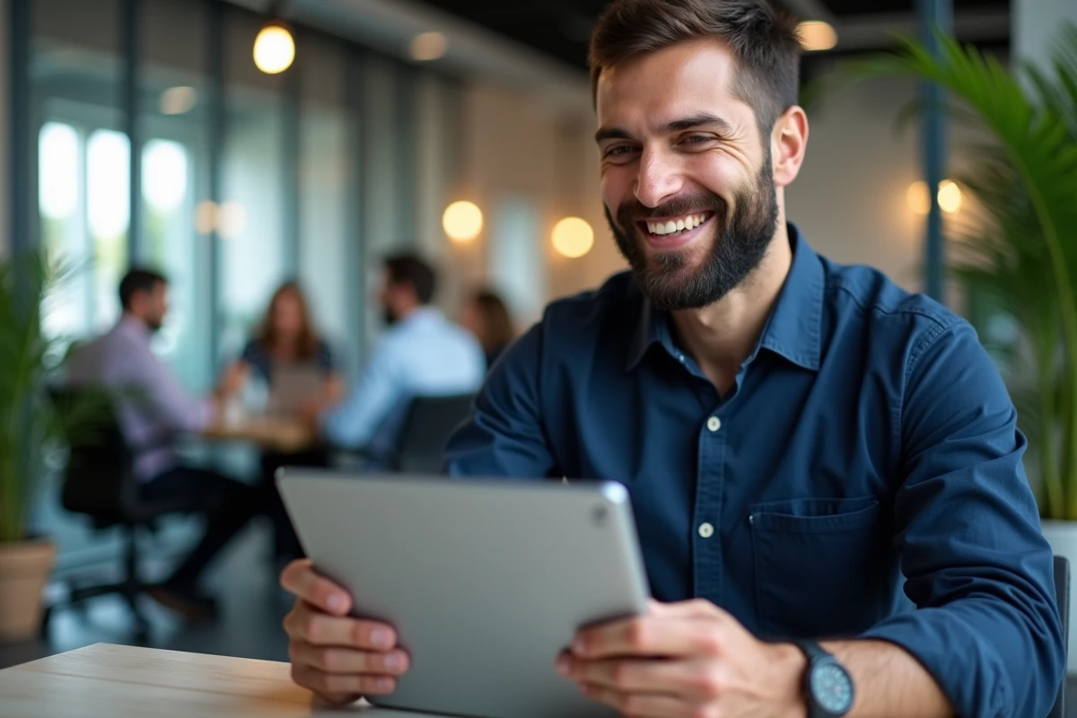 Homme freelance dans un espace de coworking moderne