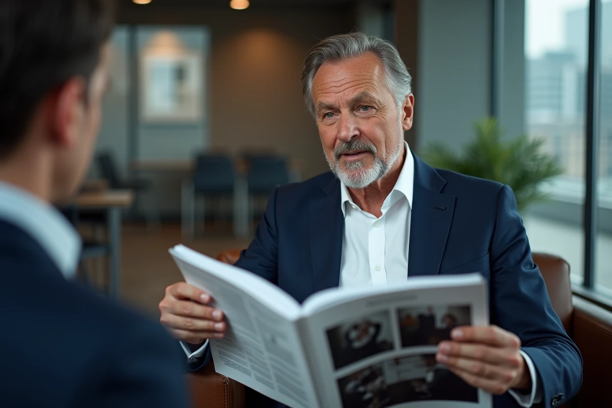 Homme en costume discutant avec un collègue dans un bureau