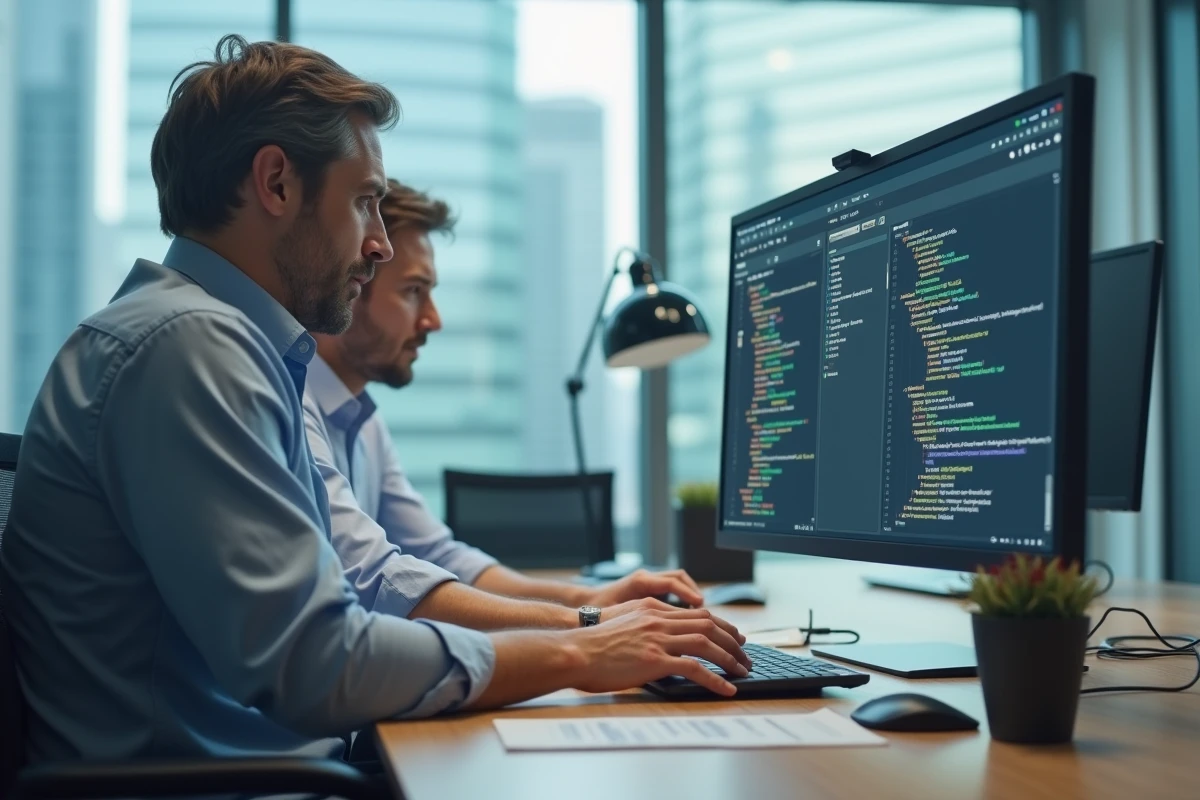 Homme guidant un collègue lors d