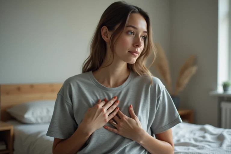 Jeune femme en méditation dans sa chambre minimaliste